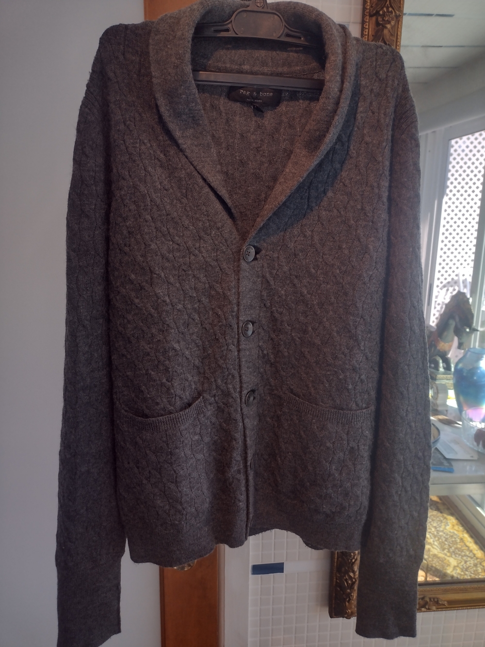 rag & bone Men's Gray Shawl Collar Cardigan